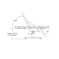 Measurements and angle range for the Elite Silver Star Hydraulic Esthetics table. 